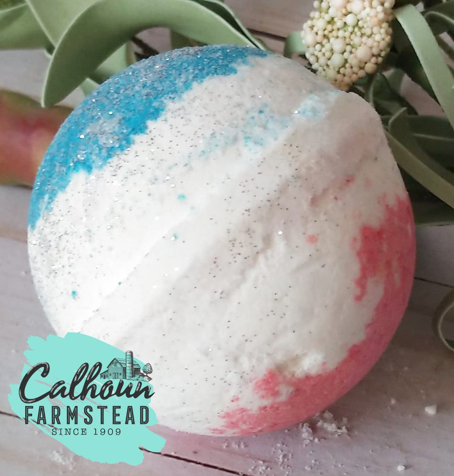 Patriotic freedom bath bomb. Red, white, and blue. Dusted with silver glitter. Perfect for a patriotic birthday party or America themed gift.