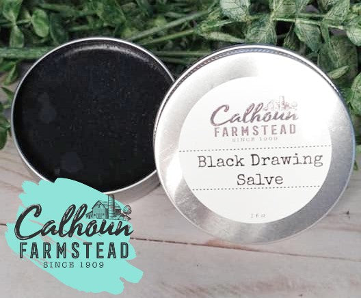 Black drawing salve in 2oz tin. For treating bug bites, bee stings, infections, skin tags, warts, slivers, and splinters.