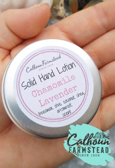 solid hand lotion tins made with beeswax. assorted scents