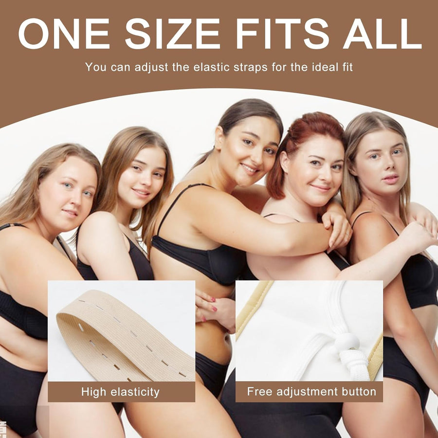 Image shows people of different sizes in underclothes using castor oil packs to show that castor oil packs are adjustable. 