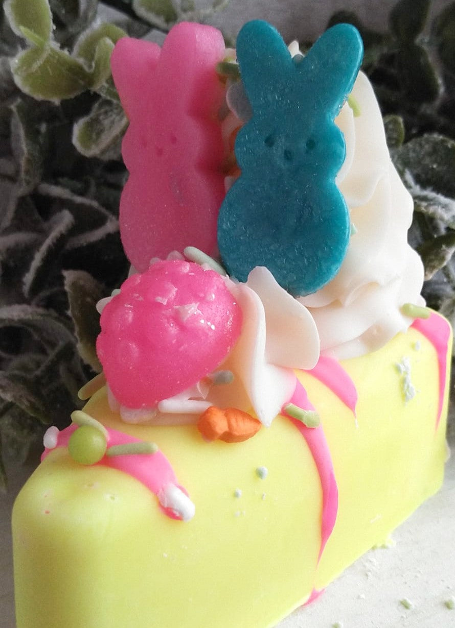 Cake slice soaps. Easter basket stuffers. Topped with Easter Peeps. DuBois Pa.