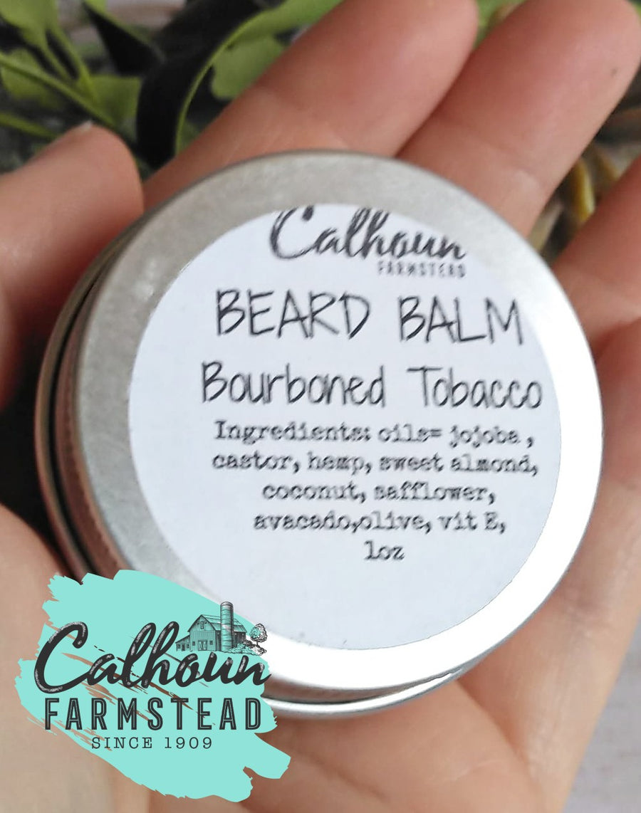 Beard oil in tin. Made in assorted scents. Pairs with Calhoun Farm beard oils for beard care. 