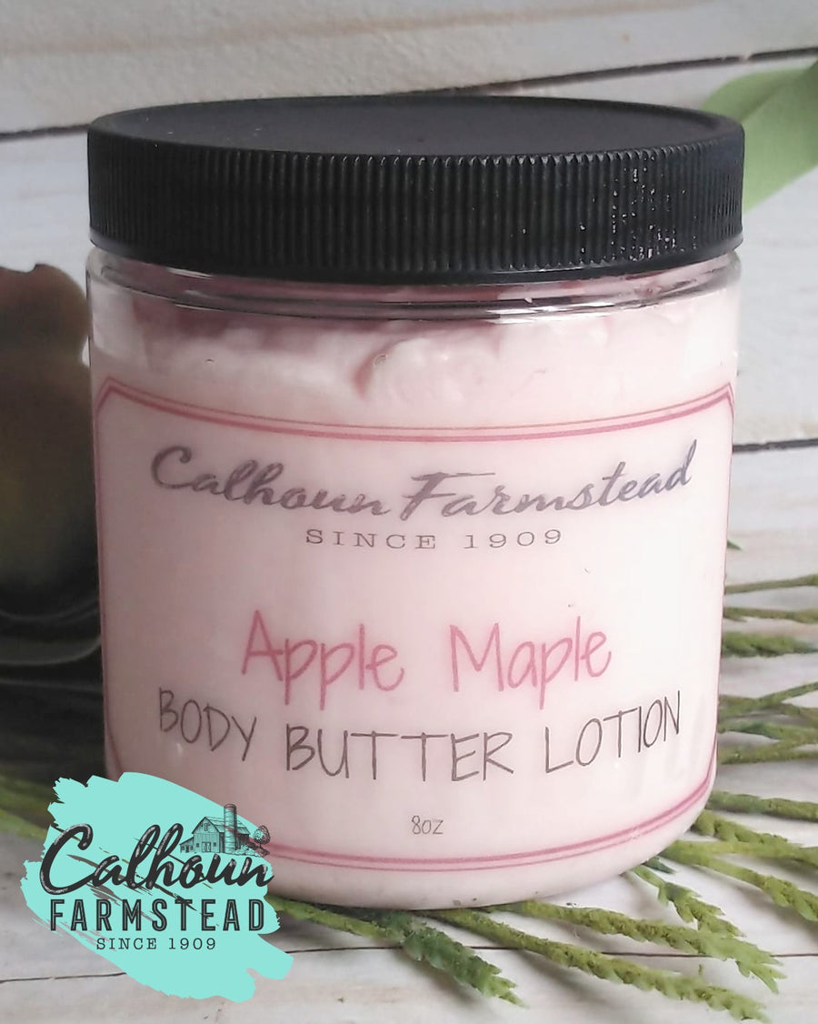 Apple Maple scented. Body butter lotion. Thick and creamy. Moisturizing for very dry skin. Body lotion for treating and hydrating skin.