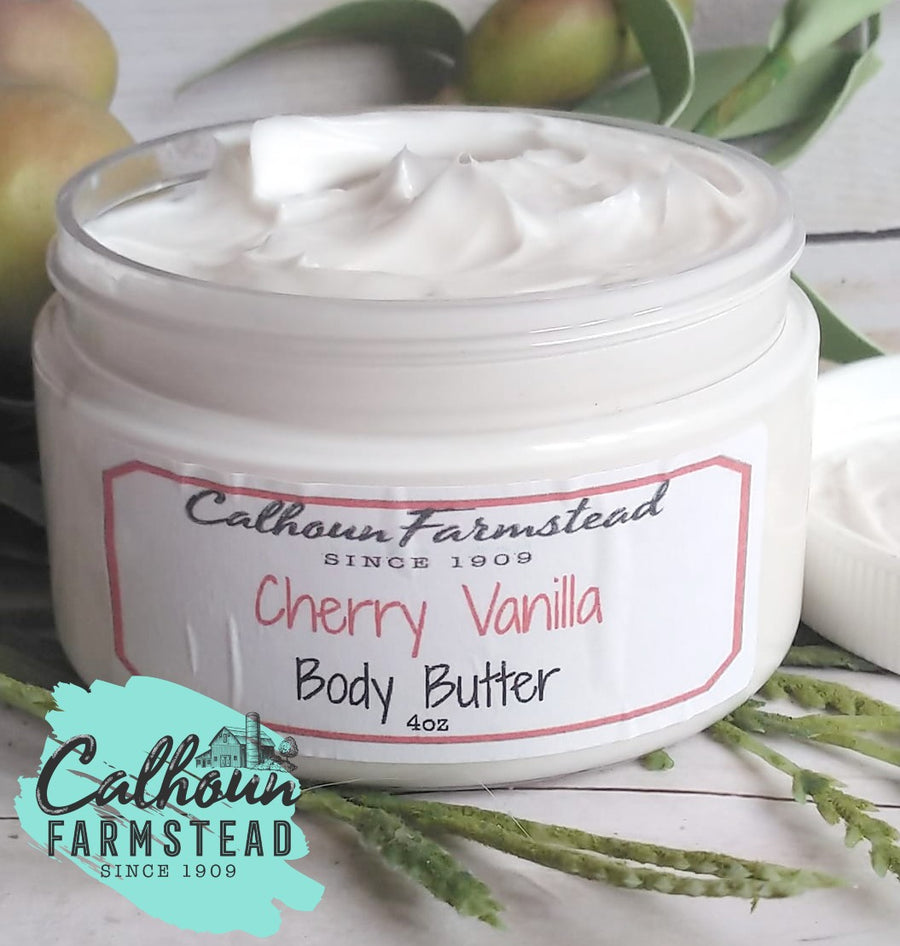 Cherry vanilla body butter. Thick natural ingredients for dry skin. Perfect for legs arms and body.