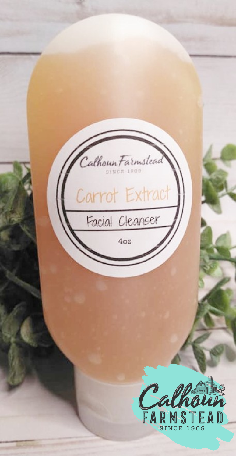 4oz carrot facial cleanser. Made with carrot essential oil, carrot extracts, has anti oxidants for anti aging.