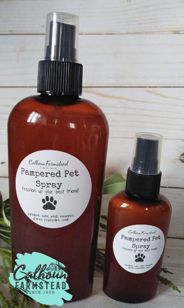 pampering pet spray. refreshing stinky pets between baths. apple scented