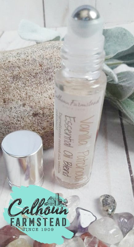 essential oil roller scented with vanilla patchouli essential oil. Warm patchouli perfume oil roller. Aromatherapy.