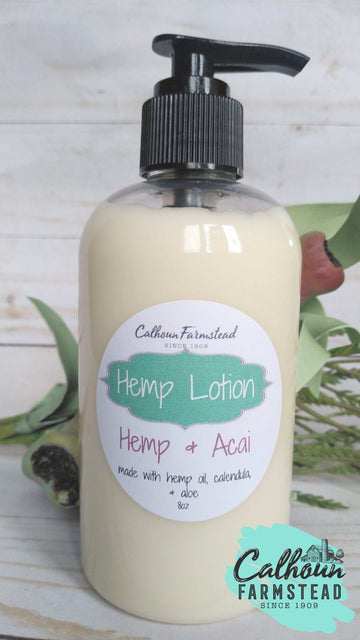 hemp lotion hemp & acai scent. made with hemp seed oil and hemp butter for dry skin. heals eczema and psoriasis and dry skin.