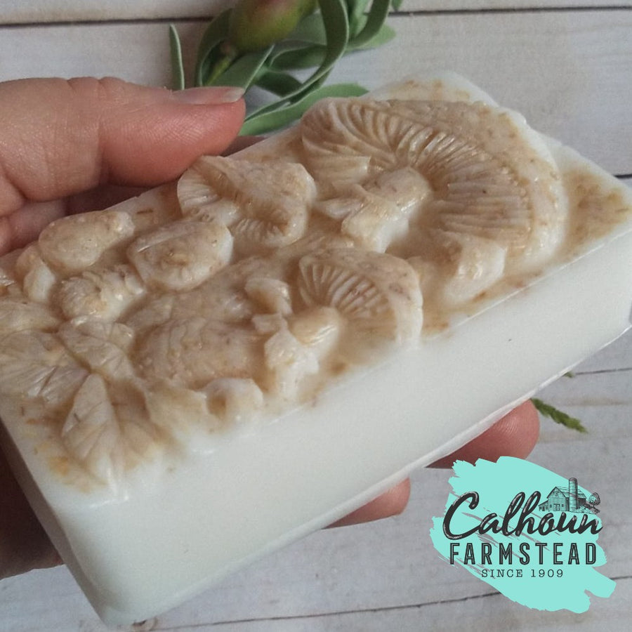mushroom soap made with mushroom shapes, goats milk soap.